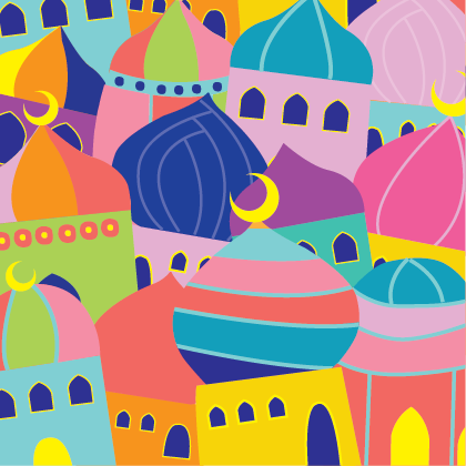 Quirky mosques Eid Greeting Card